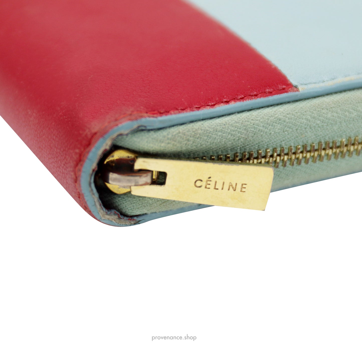 Celine Multifunction Zip Wallet - Sky Blue/Red